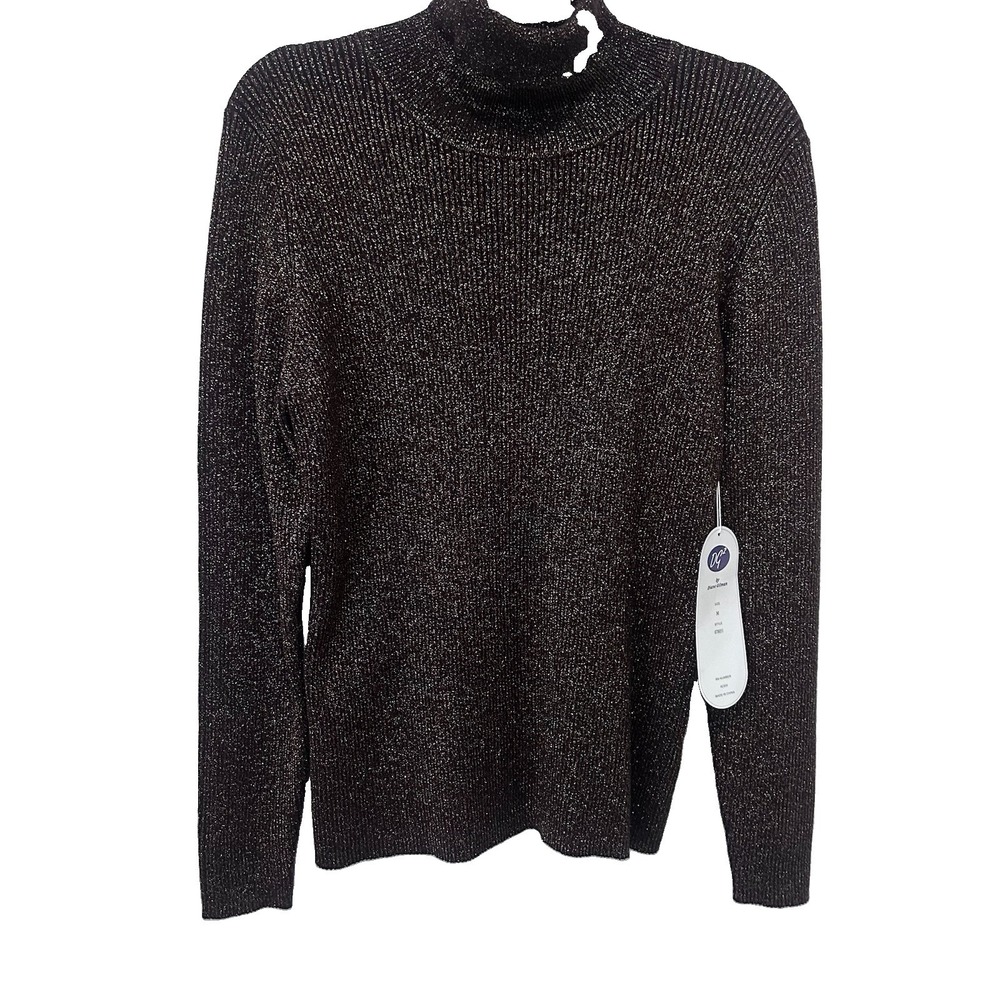 NWT DG2 by Diane Gilman Women Black Metallic Gold Turtleneck Sweater Size M